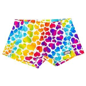 Crazy Pants Rainbow Hearts Cheer Dance Spandex Shorts Youth Small NWOT